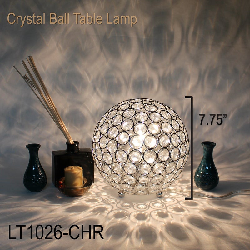 Elegant Designs LT1026-CHR 8" Elipse Crystal Collection Metal Crystal Ball Sequin Table Desk Lamp for Accent Lighting, DÃ©cor, Living Room, Chrome - Image 3